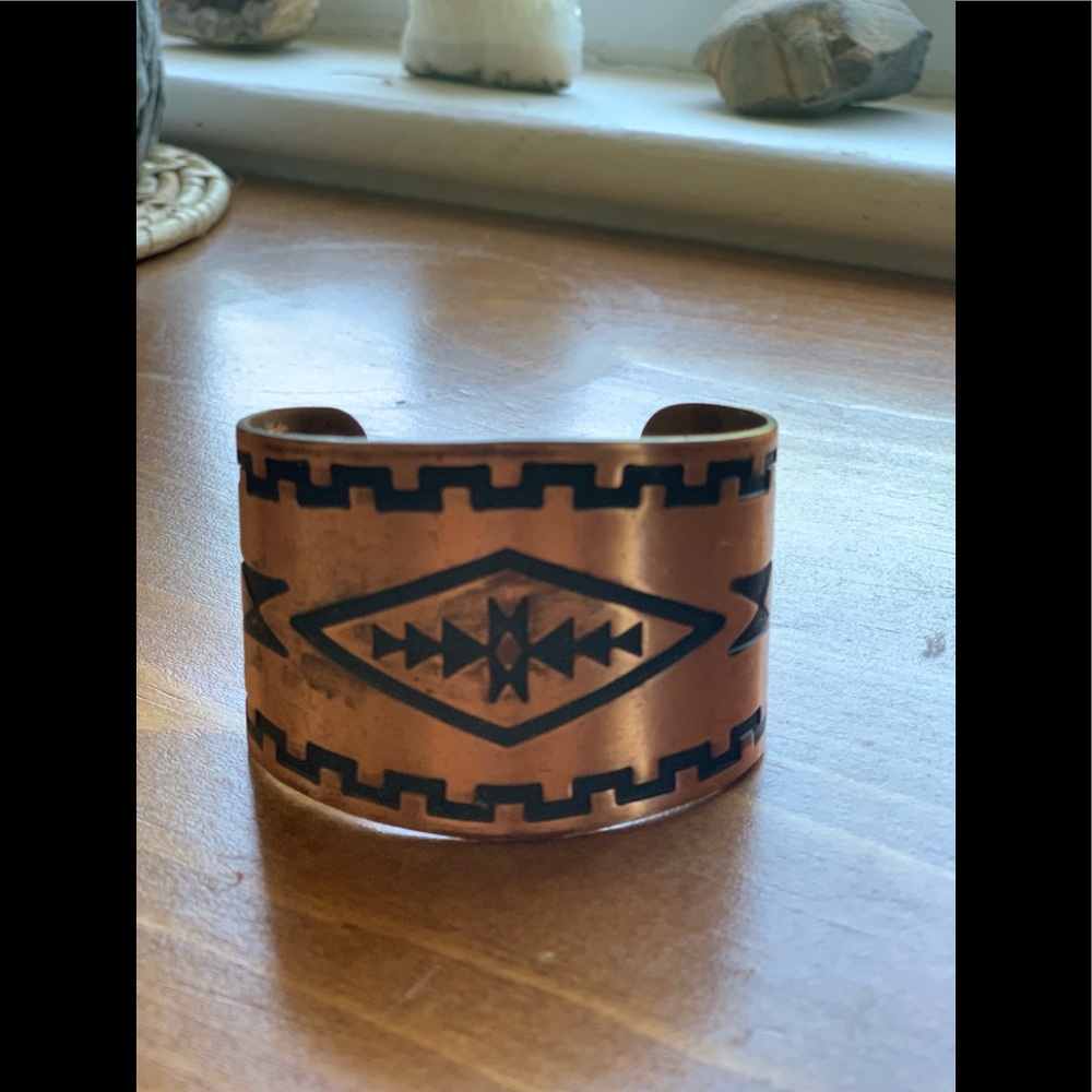Solid Copper Aztec-Styled Bracelet Cuff - image 4